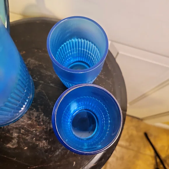 Fenton Celeste Blue Irridescent 90th Anniversary Pitcher and 2 Tumblers - Picture 6 of 11